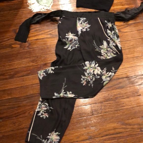 SILKY ZARA Easy pant Blk Floral Wht Trim Tux - Picture 3 of 5
